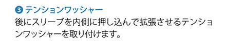 3.テンションワッシャー 後にスリーブを内側に押し込んで拡張させるテンションワッシャーを取り付けます。